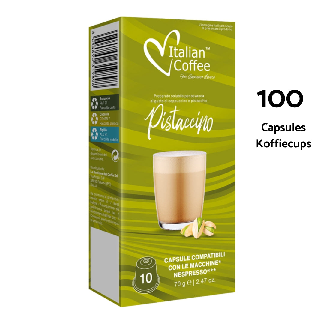100 Pistache Cappuccino Capsules – Nespresso ® Compatibel – Italian Coffee