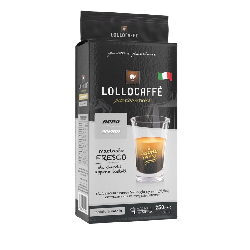 Café Moulu Lollo Caffè Nero – Café italien traditionnel 250g – Mélange fort et corsé, Made in Napoli