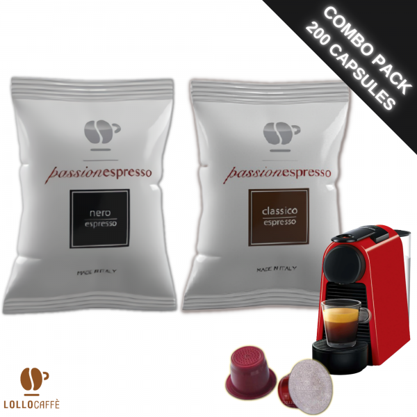 Nespresso® Compatible COMBO PACK Nespresso 100+100 - Capsules Lollo Caffè Nero + Classico - Compatibles Nespresso® (Passiones...