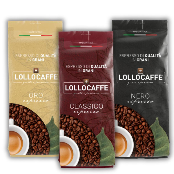 Coffee beans 3kg COMBO PACK - Lollo Caffè Nero + Classico + Oro - Italian Coffee Beans LOLLOCOMBO3KG