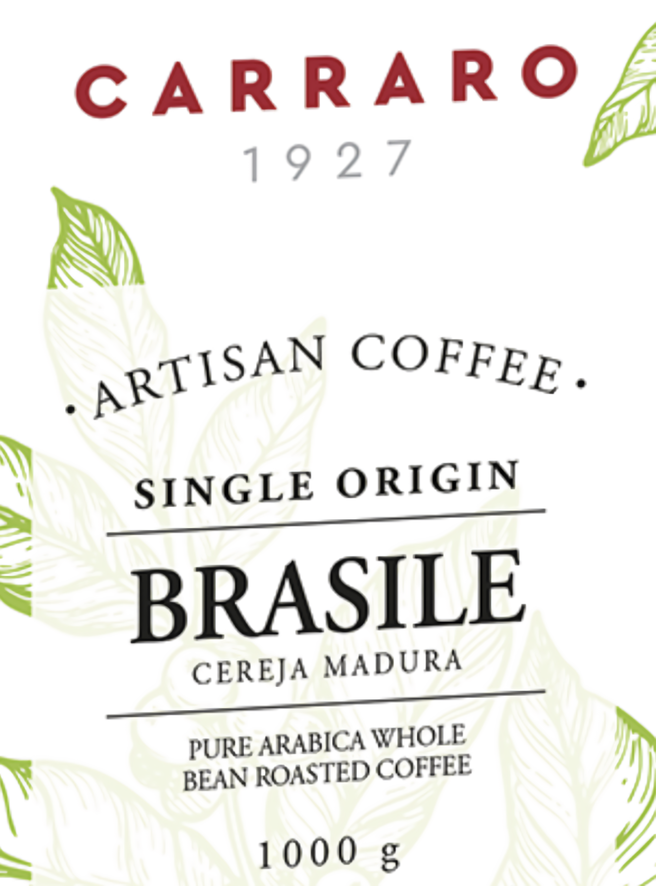 Café en grains Café en grains - Brésil 100% Arabica (Pure Origine) - Caffè Carraro 1927 - 1kg CARBRG1KG