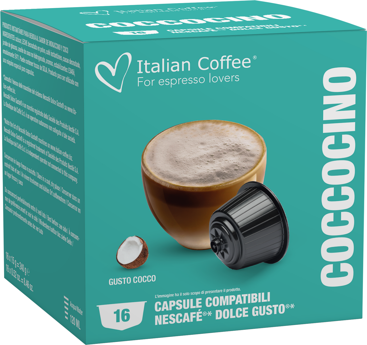 Pour Dolce Gusto Italian Coffee - Mokaccino Noix de Coco pour Dolce Gusto ® - 16 Capsules ITCOFCOCODG