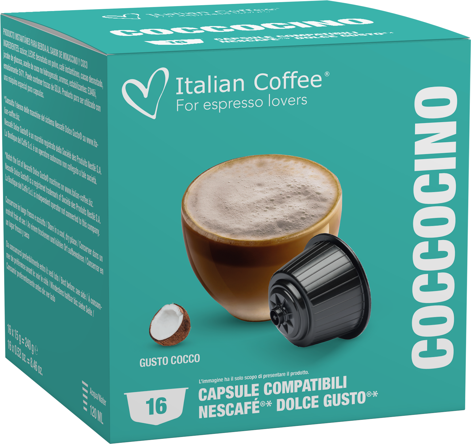 Pour Dolce Gusto Italian Coffee - Mokaccino Noix de Coco pour Dolce Gusto ® - 16 Capsules ITCOFCOCODG
