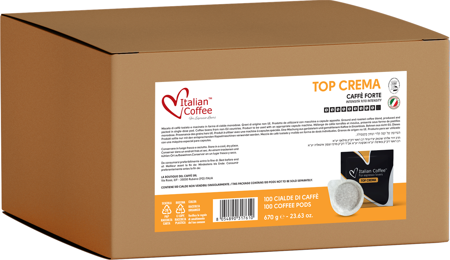 Dosettes papier ESE Italian Coffee - Top Crema espresso - 100 Dosettes ESE (Cialde) TOPCREMITC100