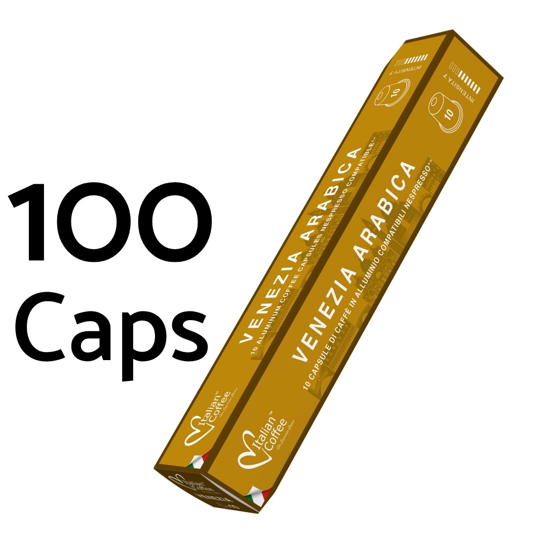 Accueil 100 Capsules Aluminium pour Nespresso® - Italian Coffee Arabica Venezia ITCOFVENZNES100