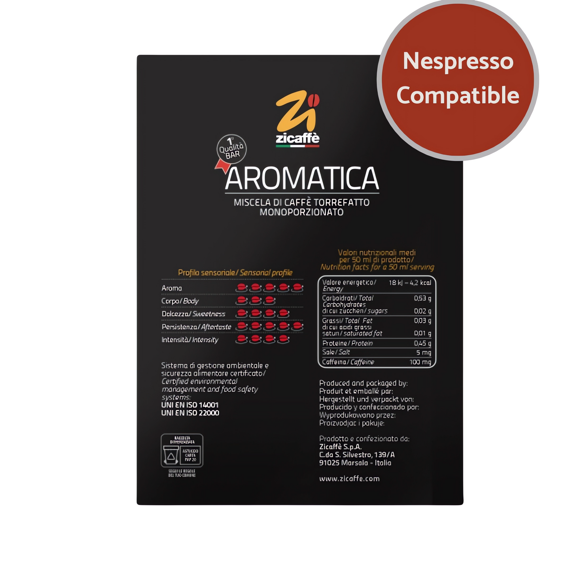 Accueil Zicaffè Aromatica - Nespresso compatible - 50 Capsules café ZICARO50NES