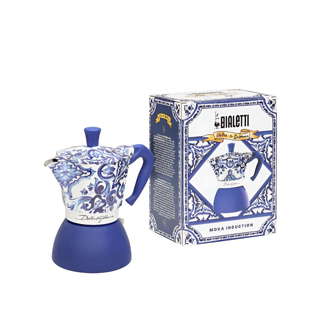 Cafetières Bialetti Cafetière Bialetti Moka Express Dolce & Gabbana – Bleu Méditerranéen pour Induction 4 Tasses MOKAXPDG4TIND