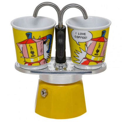 Accueil Bialetti MINI EXPRESS Set Lichtenstein - Cafetière Espresso & Tasses BIALLICHT2T