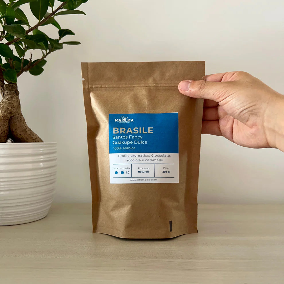Caffè Maiolica - Café Mono Origine - Brésil Guaxupé Dulce 100% Arabica en Grains | Torréfaction artisanale | Goût doux et velouté