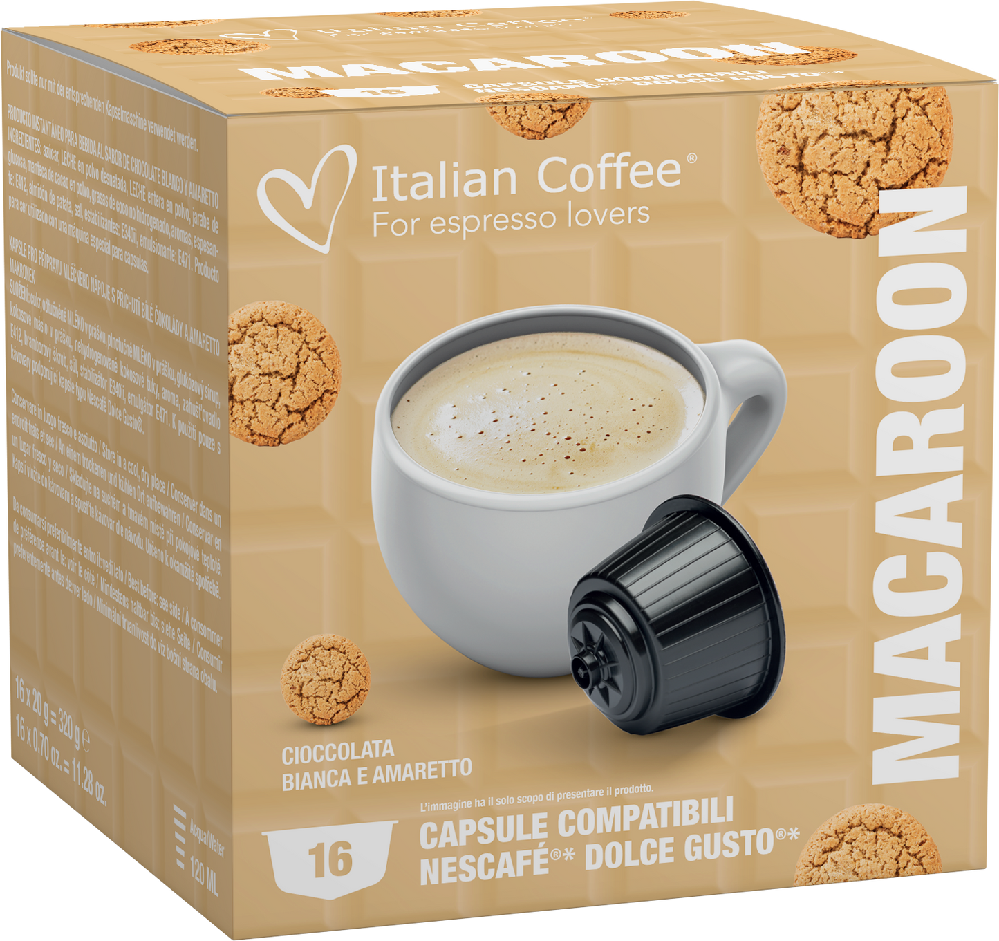 Pour Dolce Gusto Italian Coffee - Macaron pour Dolce Gusto ® (Chocolat blanc et Amaretto) - 16 Capsules ITCOFMACADG