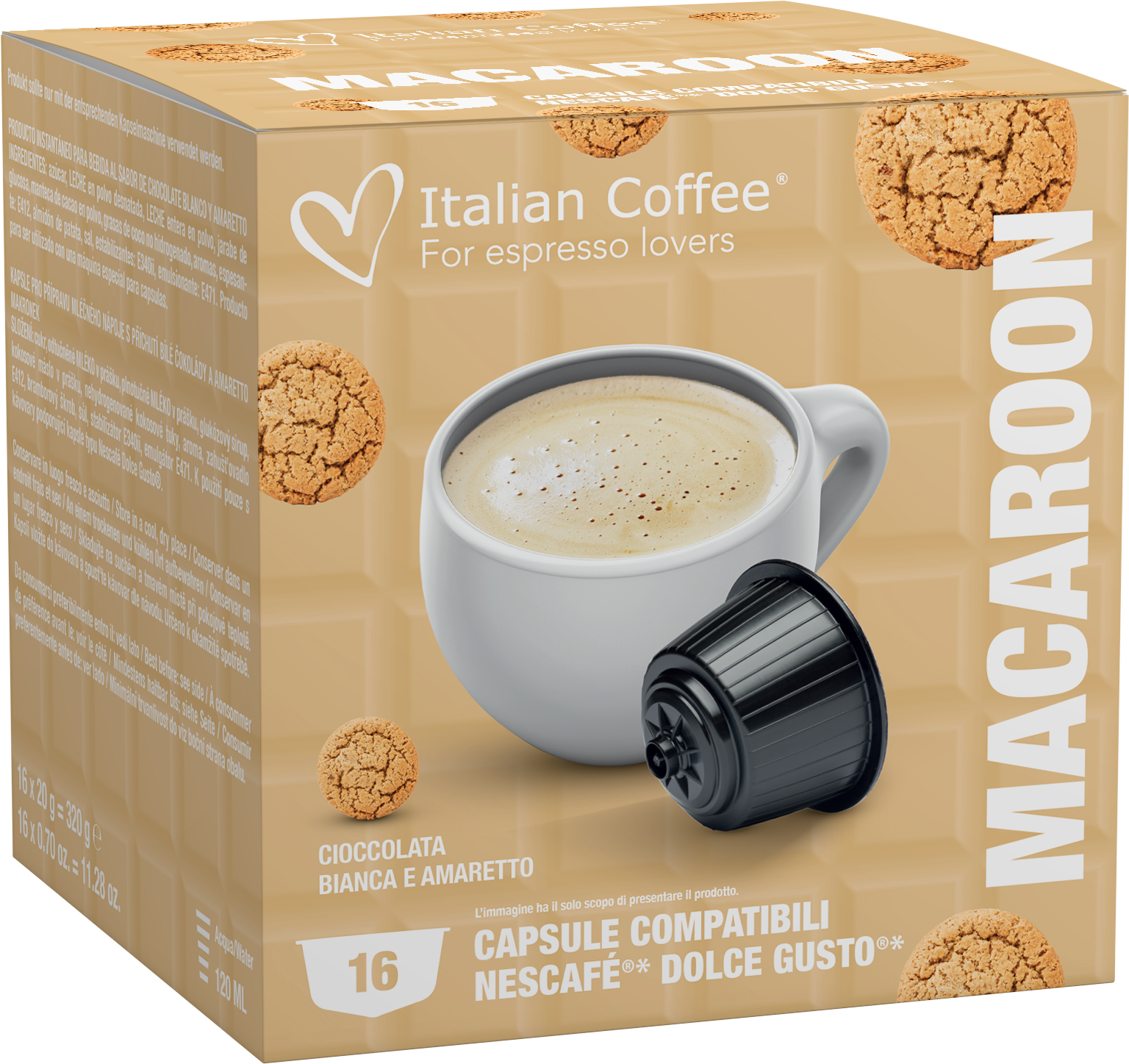 Pour Dolce Gusto Italian Coffee - Macaron pour Dolce Gusto ® (Chocolat blanc et Amaretto) - 16 Capsules ITCOFMACADG