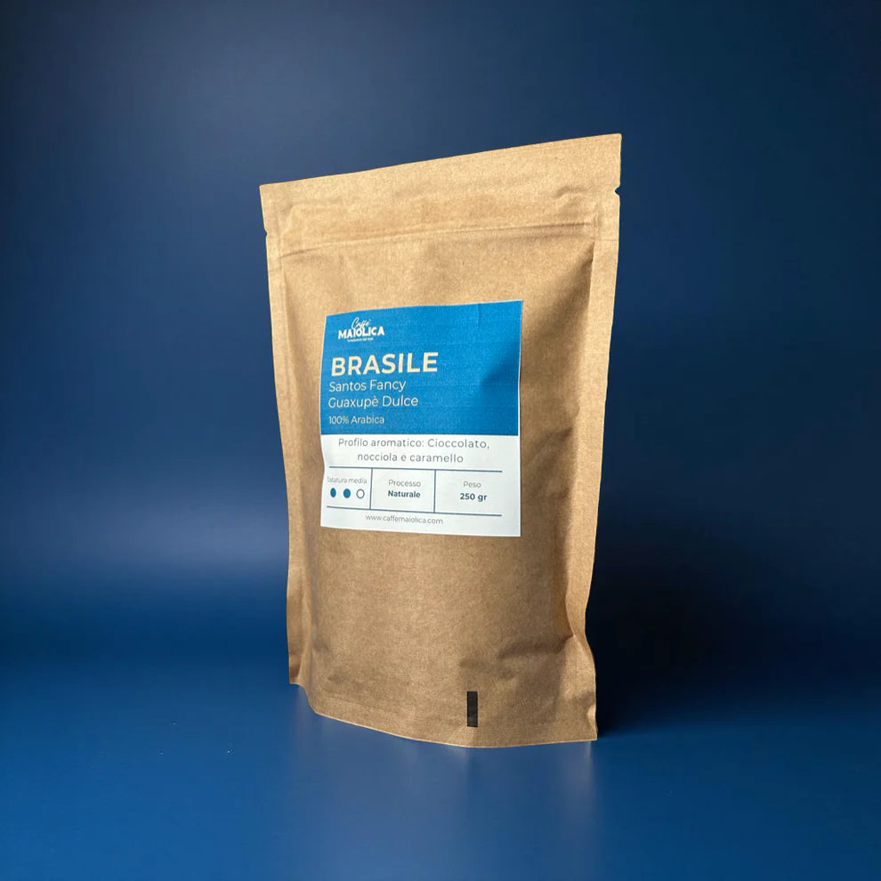 Caffè Maiolica - Café Mono Origine - Brésil Guaxupé Dulce 100% Arabica en Grains | Torréfaction artisanale | Goût doux et velouté