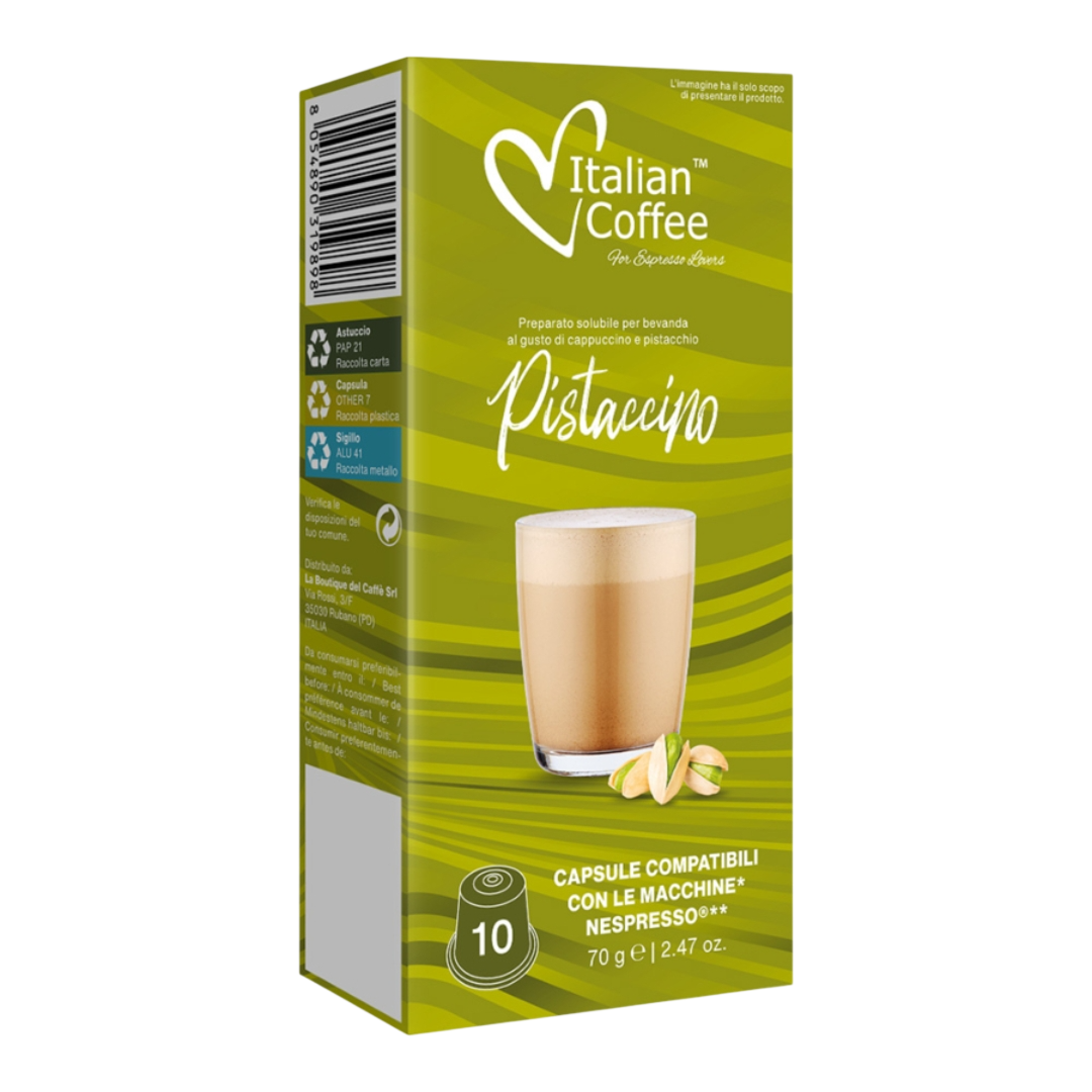 10 Pistache Cappuccino Capsules – Nespresso ® Compatibel – Italian Coffee