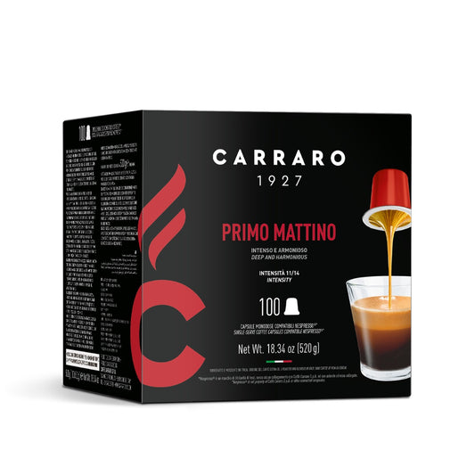 100 Nespresso Carraro Primo Mattino Capsules - Intense and Harmonious Espresso