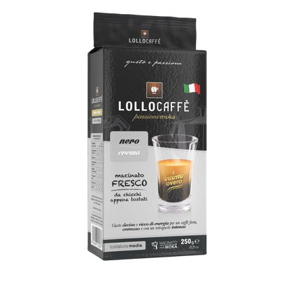 Café Moulu Lollo Caffè Nero – Café italien traditionnel 250g – Mélange fort et corsé, Made in Napoli