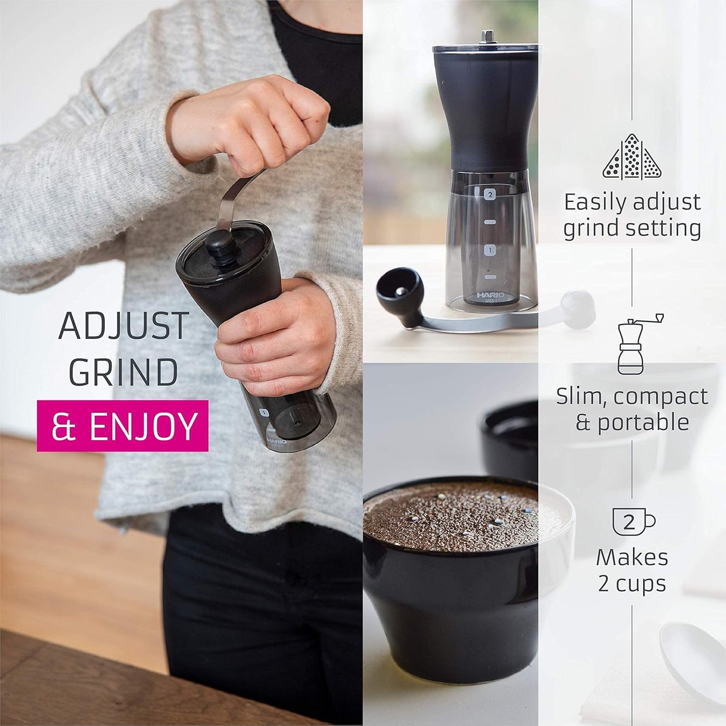 Hario Mini-Slim+ MSS-1DTB Handmatige Koffiemolen – Compact en Krachtig
