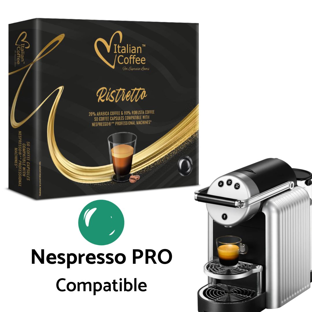Italian Coffee Ristretto – 50 Capsules – Compatibel met Nespresso® Professional – Sterke Koffie – Italiaanse Branding