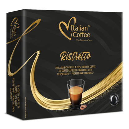 Italian Coffee Ristretto – 50 Capsules – Compatibel met Nespresso® Professional – Sterke Koffie – Italiaanse Branding